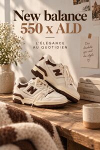 Paire de New Balance 550 en couleur neutre sur un fond blanc, mettant en avant leur style moderne.