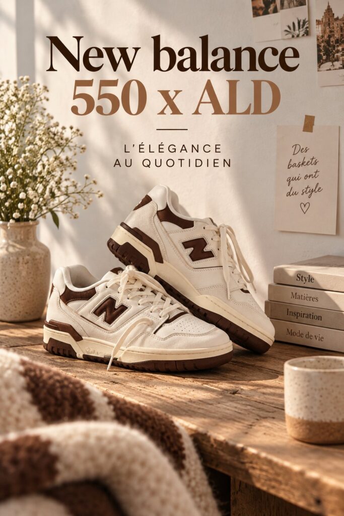 Paire de New Balance 550 en couleur neutre sur un fond blanc, mettant en avant leur style moderne.