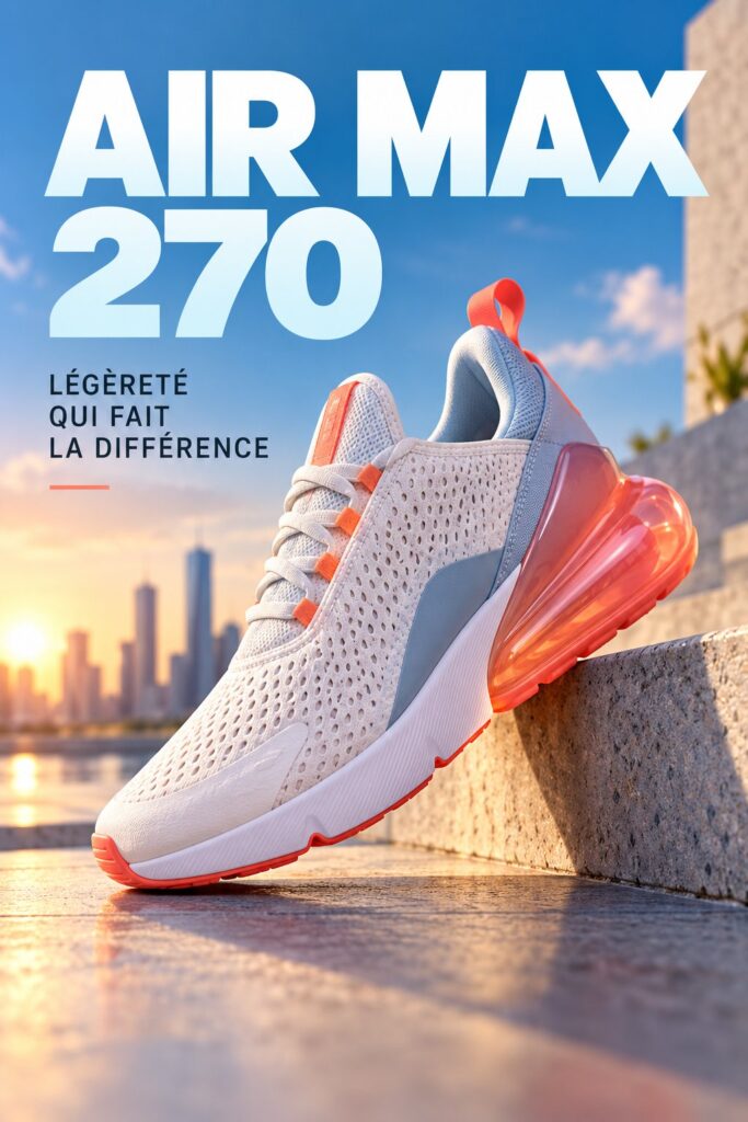 Paire de Nike Air Max 270 sur un fond neutre, offrant un design moderne et élégant.