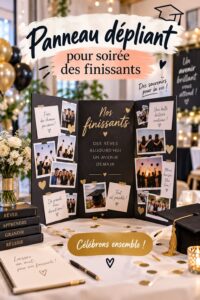 Panneau dépliant coloré pour une soirée des finissants, décoratif et pratique.
