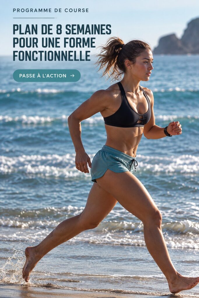 Femme courant dans un parc, respirant l'air frais, représentant le programme de course de 8 semaines.