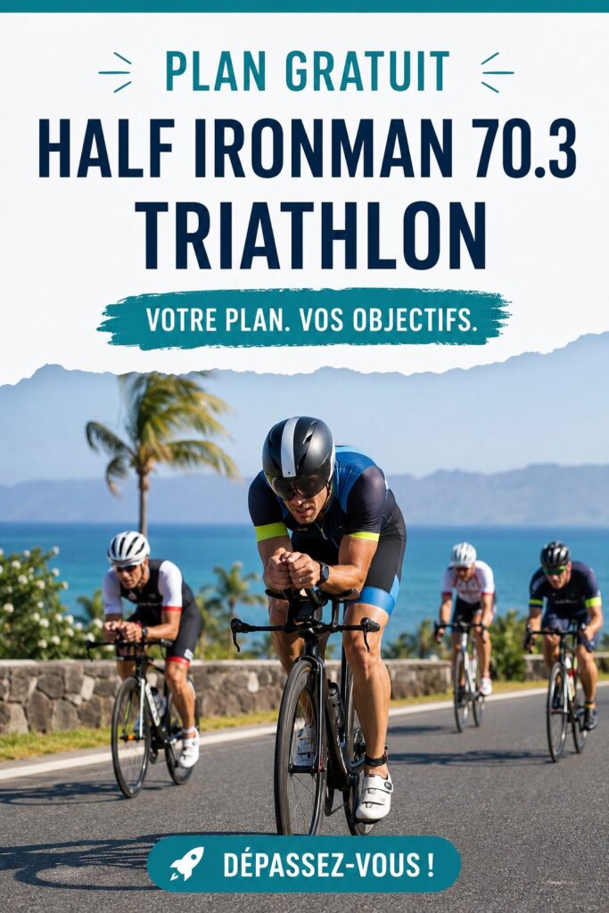 Femme s'entraînant pour un triathlon Half Ironman sur une route ouverte.
