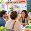 Une réunion entre parents et enseignants pour discuter du progrès scolaire des enfants.