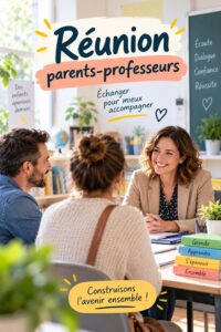 Une réunion entre parents et enseignants pour discuter du progrès scolaire des enfants.