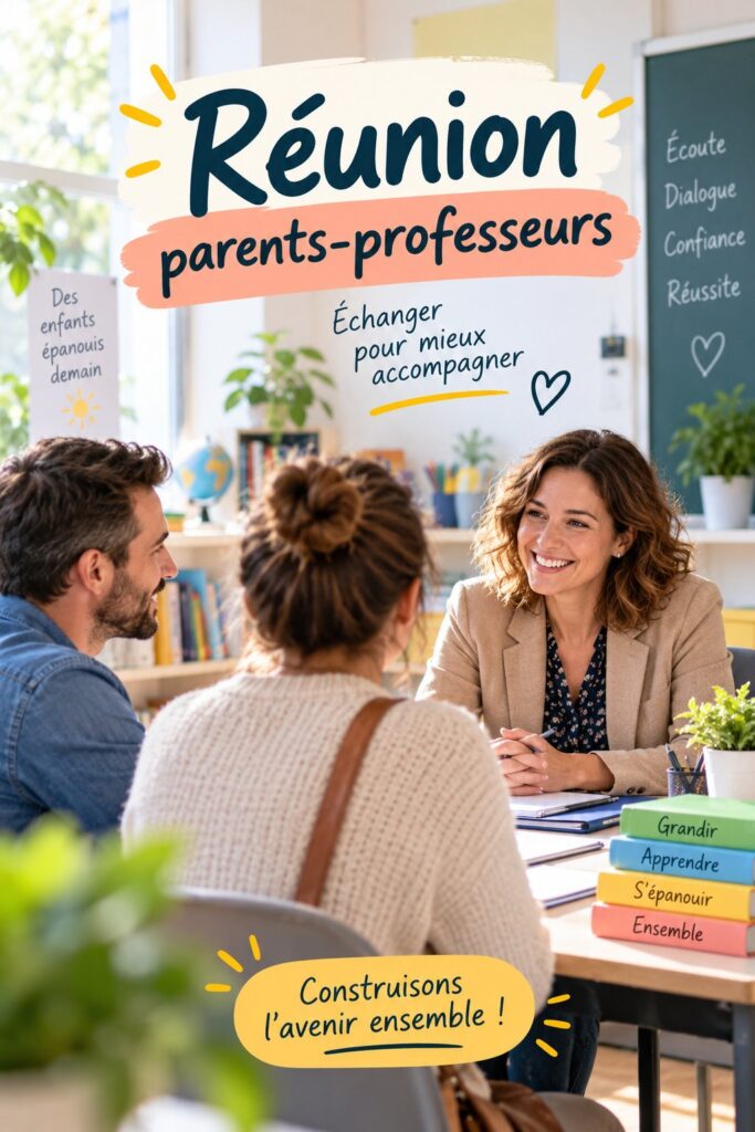 Une réunion entre parents et enseignants pour discuter du progrès scolaire des enfants.