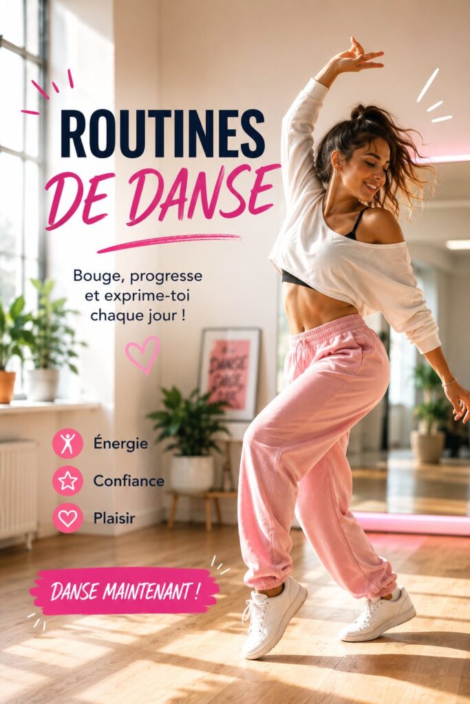 Femme dansant joyeusement dans son salon dans le cadre d'une routine de danse.