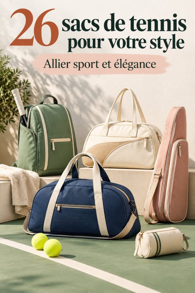 Une collection de sacs de tennis élégants pour femmes, assortis à divers styles de tenues sportives.