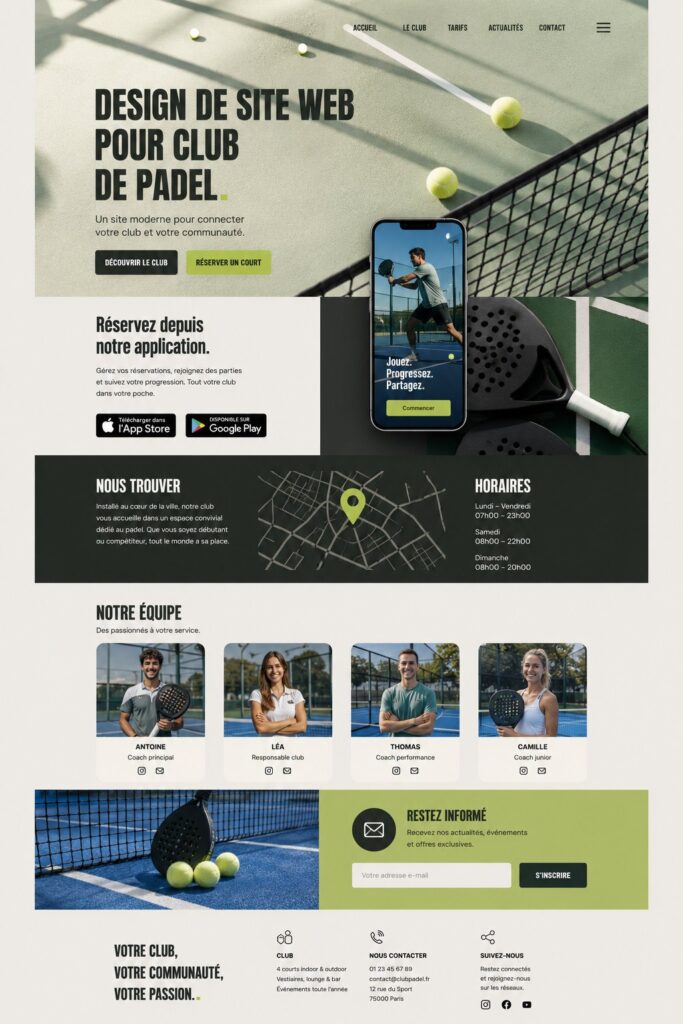 Création d'un site web pour un club de padel