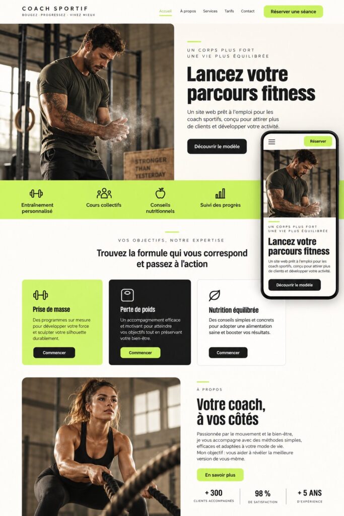Image d'un site web de coach sportif attrayant.