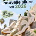 Une femme portant des sneakers tendance de 2025 en promenade.