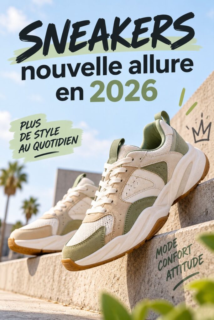 Une femme portant des sneakers tendance de 2025 en promenade.