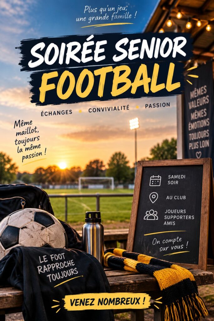 Ambiance d'une soirée foot chaleureuse avec décorations et participants