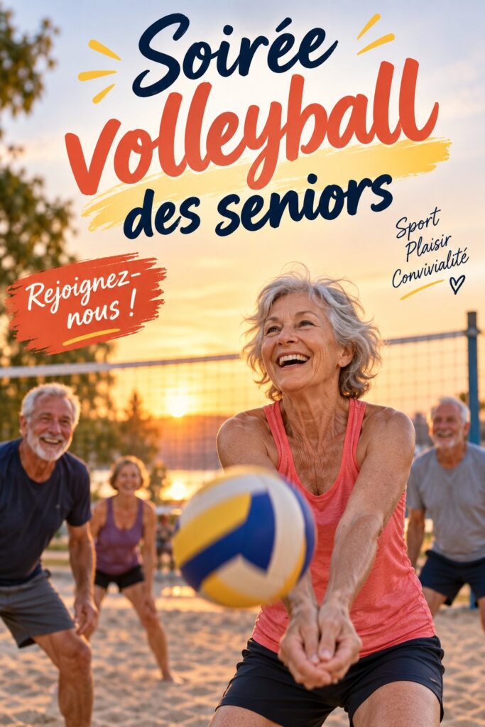 Seniors jouant au volleyball lors d'une soirée conviviale