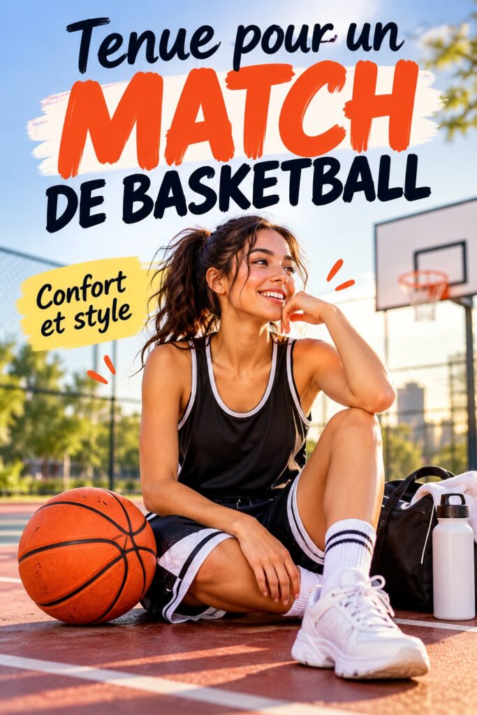 Une femme souriante portant une tenue de basketball sur le terrain., tenue de basketball, sport féminin