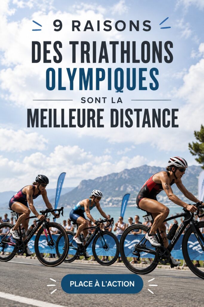 Femme souriante portant un maillot de triathlon sur la ligne de départ d'une compétition.