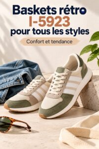 Vue de sneakers Adidas I-5923 en mode décontracté, parfaites pour le sport.