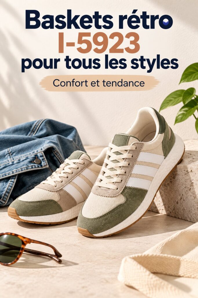 Vue de sneakers Adidas I-5923 en mode décontracté, parfaites pour le sport.