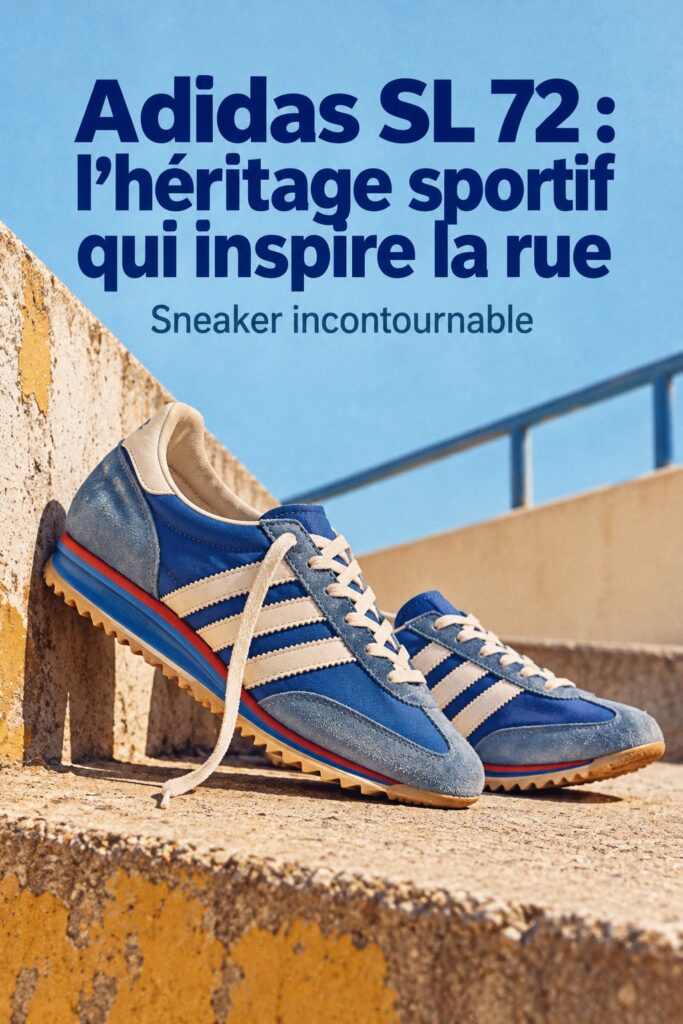 Paire de sneakers Adidas SL 72 sur un fond urbain, symbolisant le style et l'héritage sportif.