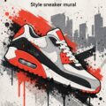 Affiche colorée Nike Air Max 90 sur un mur moderne.