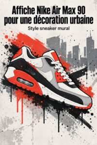 Affiche colorée Nike Air Max 90 sur un mur moderne.