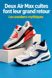 Paire de Air Max colorées sur un fond urbain, symbolisant le confort et le style actif.