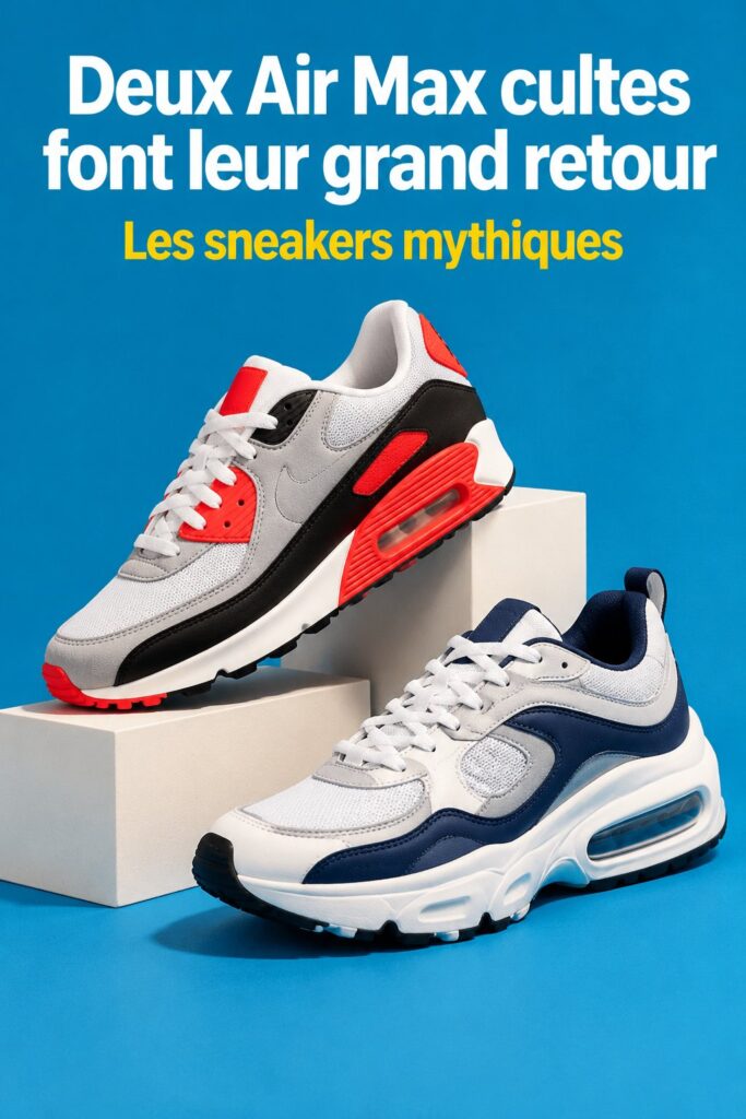 Paire de Air Max colorées sur un fond urbain, symbolisant le confort et le style actif.