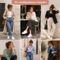Baskets blanches associées à une tenue décontractée élégante.
