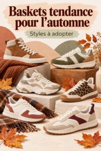 Femme portant des sneakers tendance d'automne en environnement urbain