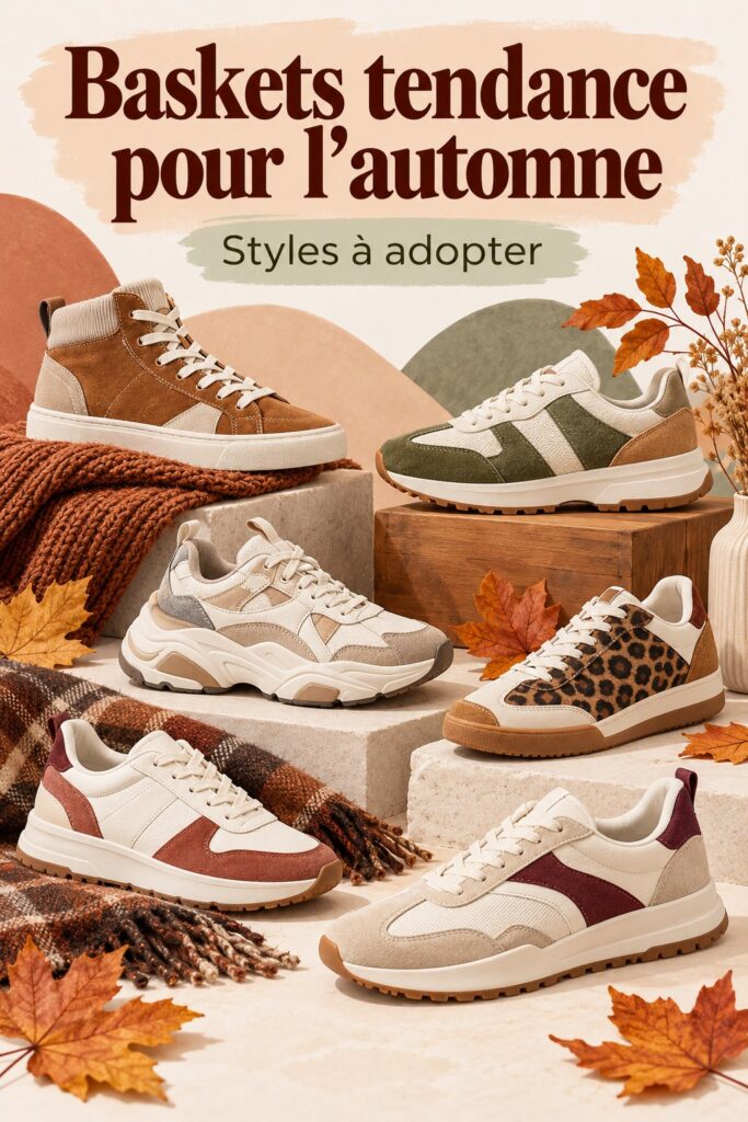 Femme portant des sneakers tendance d'automne en environnement urbain