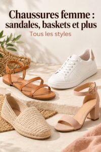 Une sélection de chaussures pour femmes incluant sandales et baskets