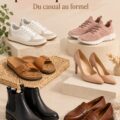Sélection de chaussures pour chaque occasion, incluant des modèles de sport, de bureau et de soirée.
