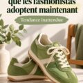 Femme portant des sneakers colorées et stylées, se promenant dans un parc.