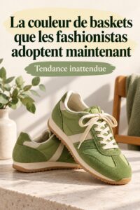 Femme portant des sneakers colorées et stylées, se promenant dans un parc.