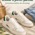 Une femme portant des sneakers Lacoste blanches avec une tenue décontractée