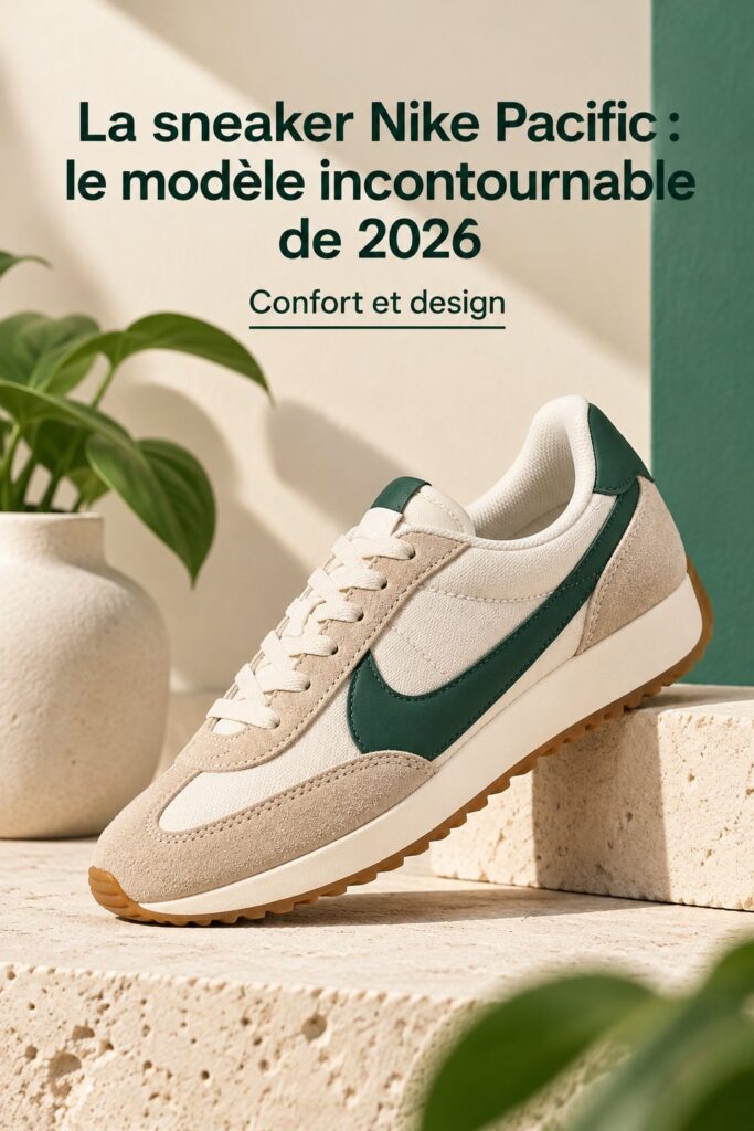 Sneaker Nike Pacific en premier plan, mettant en avant son design élégant et moderne.