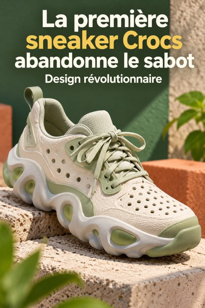 Une femme portant des sneakers Crocs au style moderne et décontracté dans un cadre urbain.